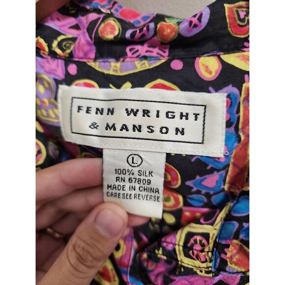 Fenn Wright & Manson purple multi color patterned button up silk shirt L - Picture 4 of 4
